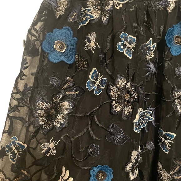 For Love & Lemons Botanic‎ Appliqué Blue Black Sequin Sheer Midi Dress Size M - Picture 5 of 6
